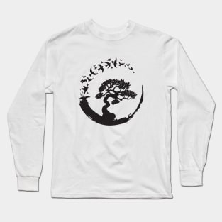 Bonsai Tree in Enso Circle Birds Tee Long Sleeve T-Shirt